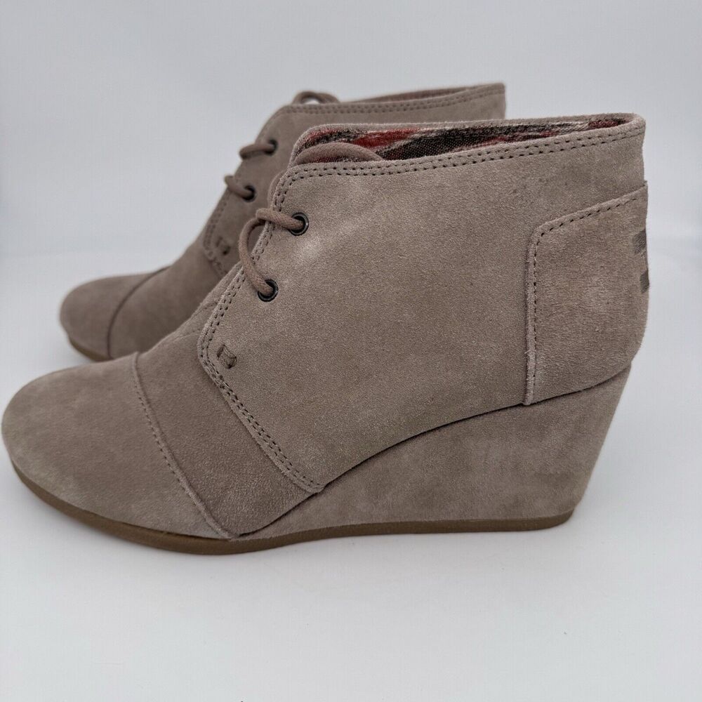 Toms Womens Kala Wedge Suede Bootie Shoe Size 8.5 Desert‎ Taupe Boho Neutral